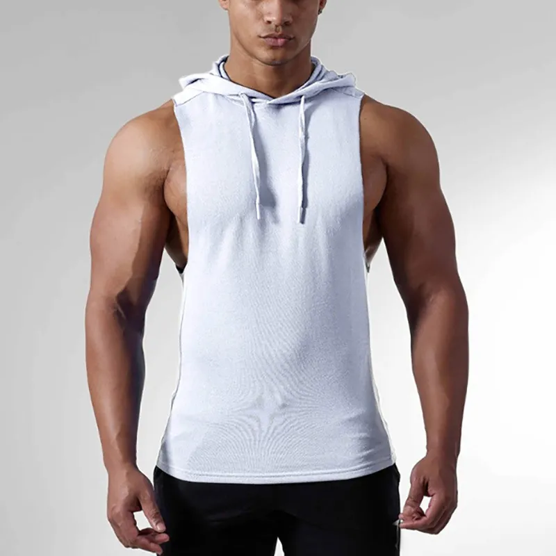 Men's Solid Color Sleeveless Hooded Vest