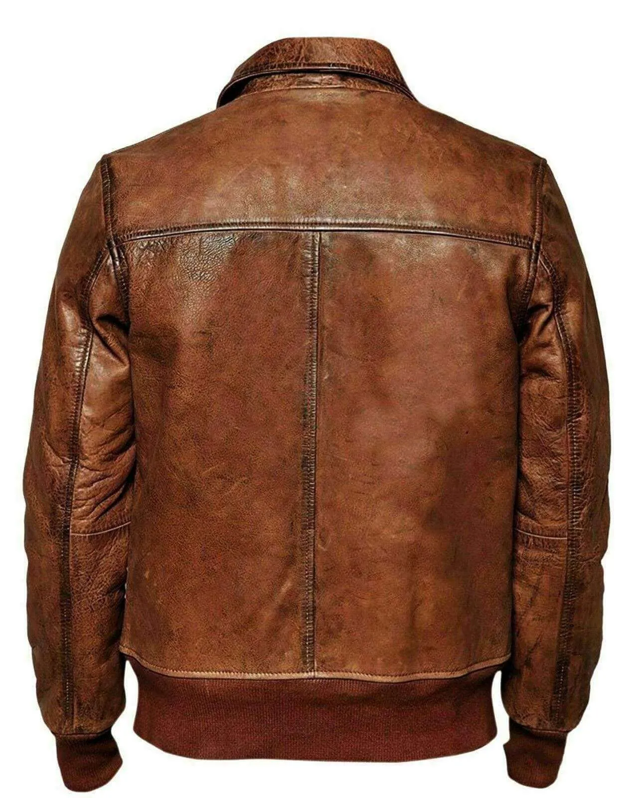 Mens Vintage Distressed Brown Bomber Winter Leather Biker Jacket