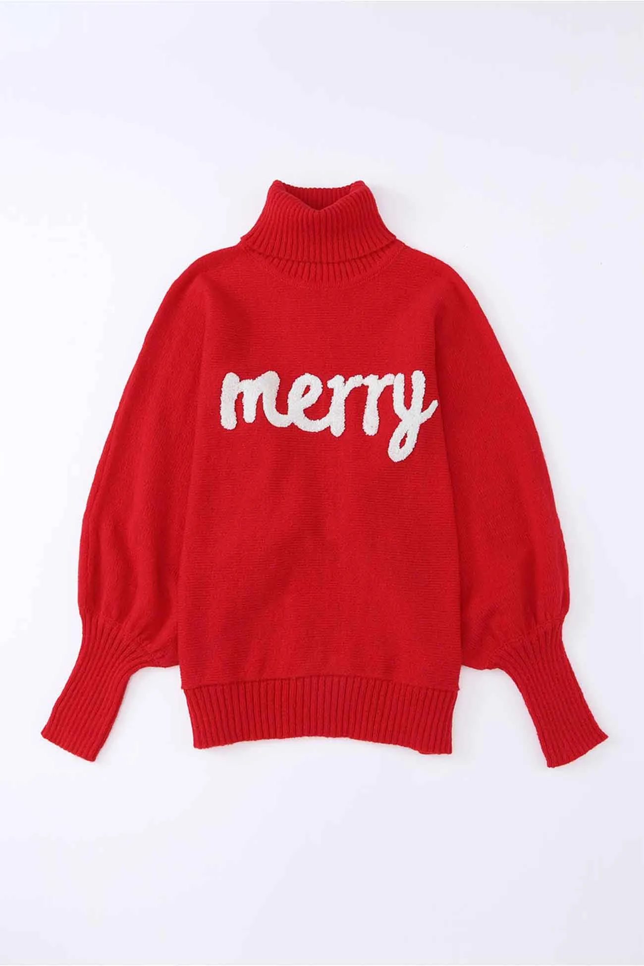 Merry Printed Dolman Sleeve Turtleneck Knitted Sweater