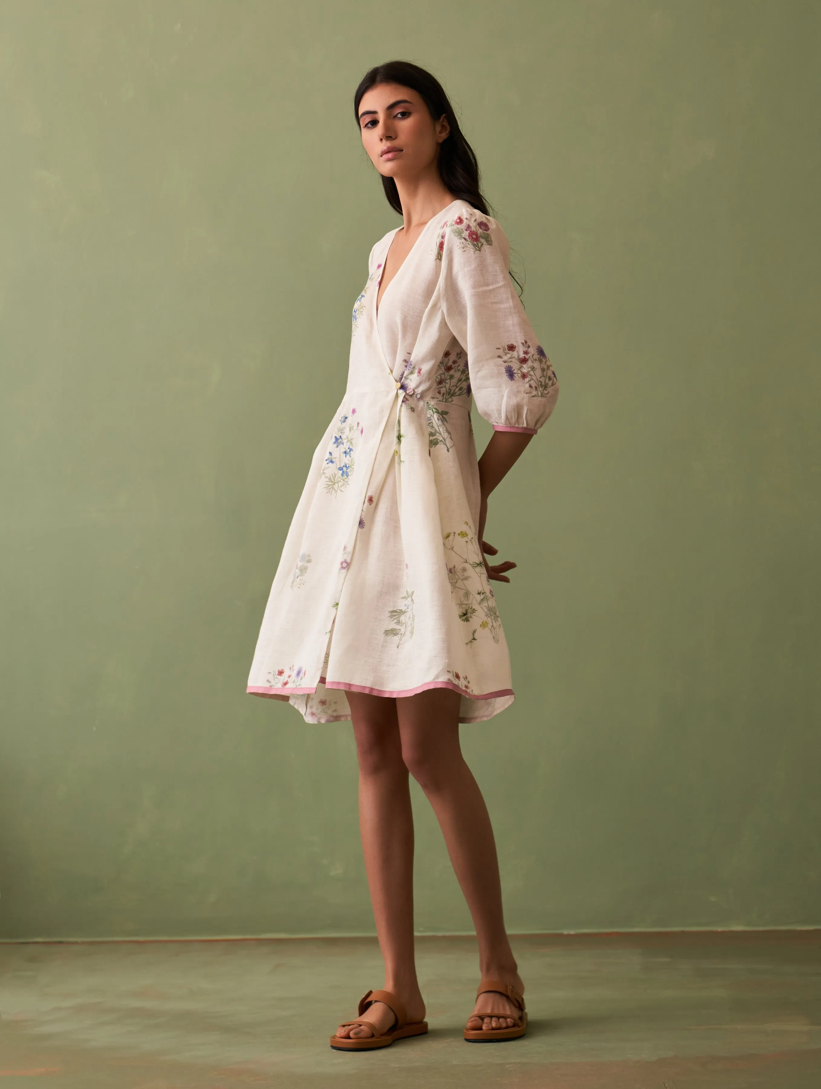 Mika Botanical Wrap Dress - Ivory