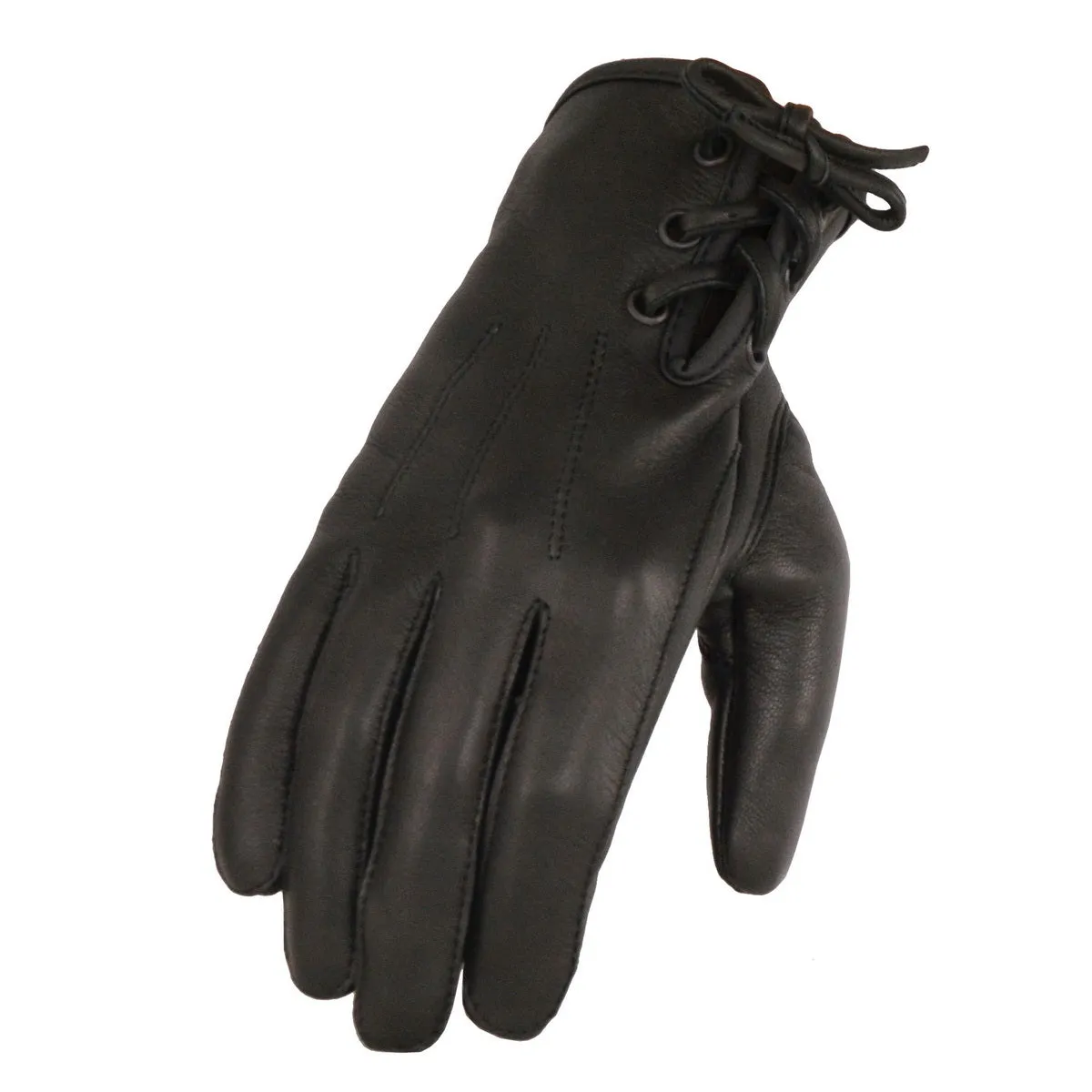 Milwaukee Leather MG7745 Women's 'Laced Wrist' Black Deerskin Leather Gloves with Gel Palms