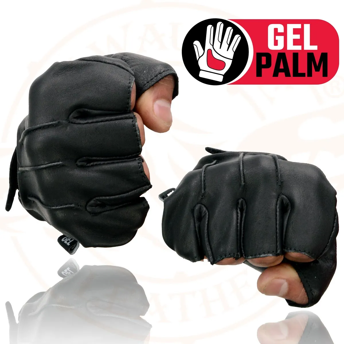 Milwaukee Leather SH206 Men's Black Leather Gel Padded Palm Fingerless Motorcycle Hand Gloves W/ ‘Welted’ Design