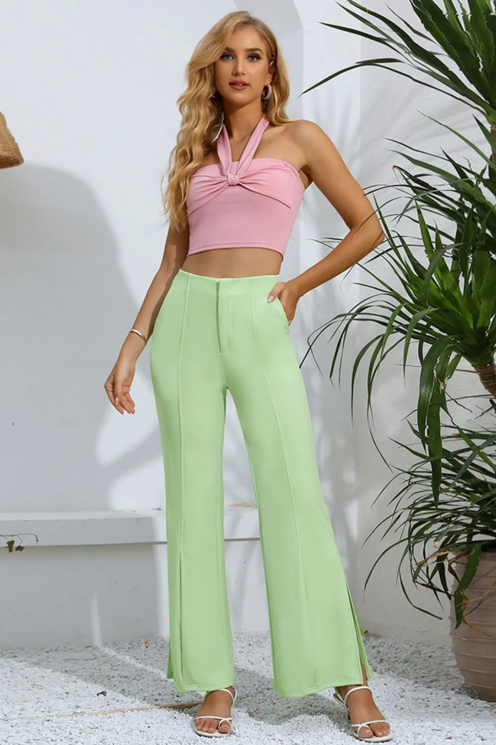 Mint Green Flare Cruise Ship Vacation Pants