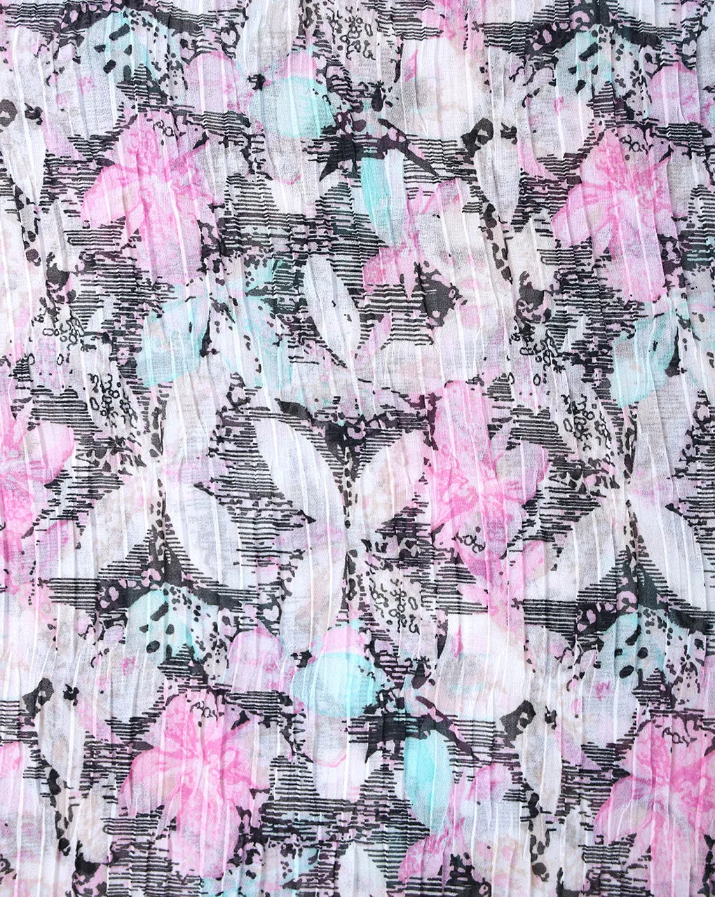 MULTICOLOR FLORAL DESIGN POLYESTER PLEATED FABRIC