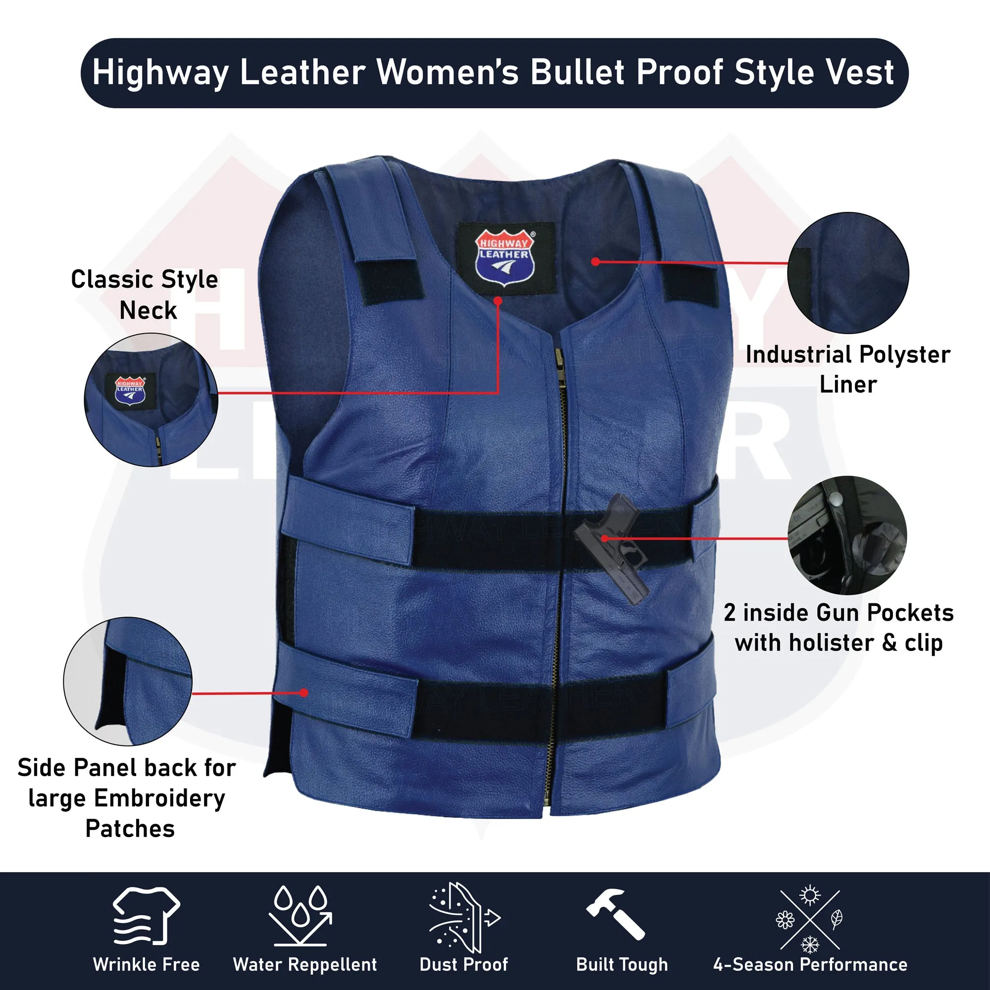 Navy Blue bulletproof leather vest - Women/Ladies Shade # 48