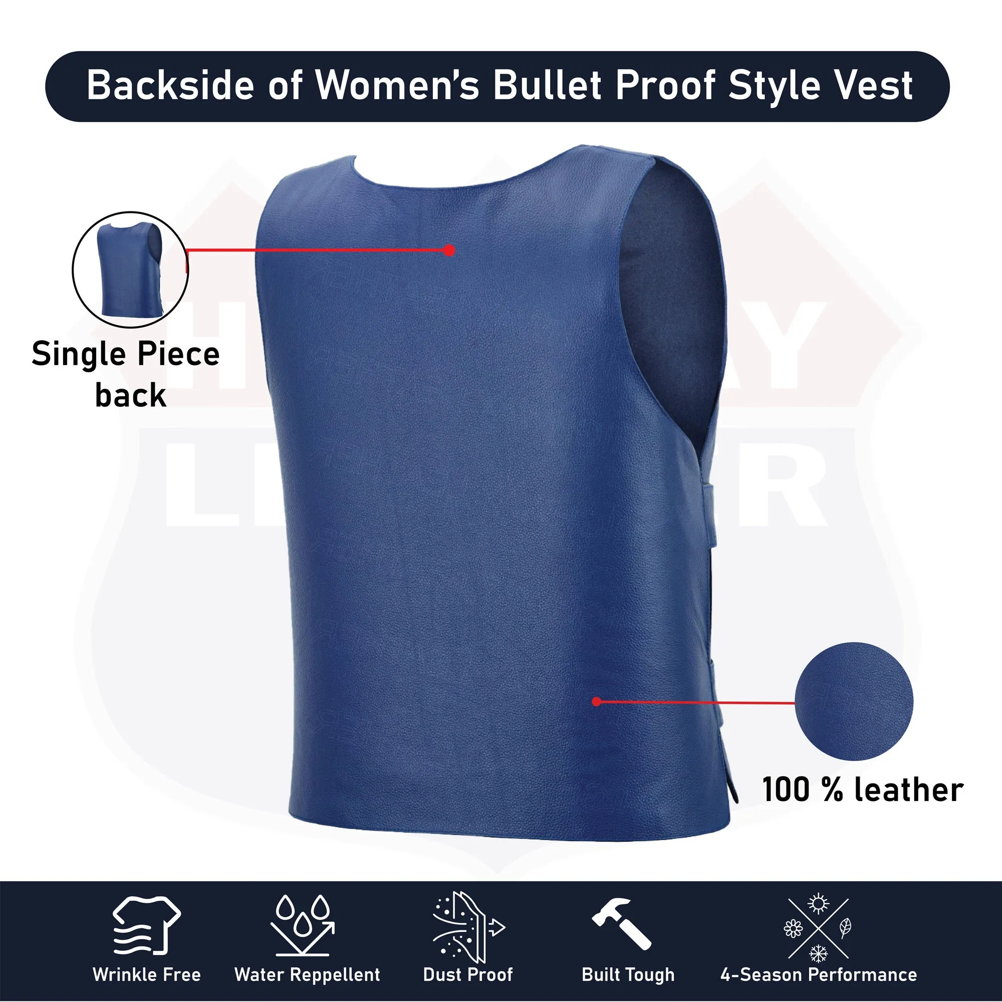 Navy Blue bulletproof leather vest - Women/Ladies Shade # 48