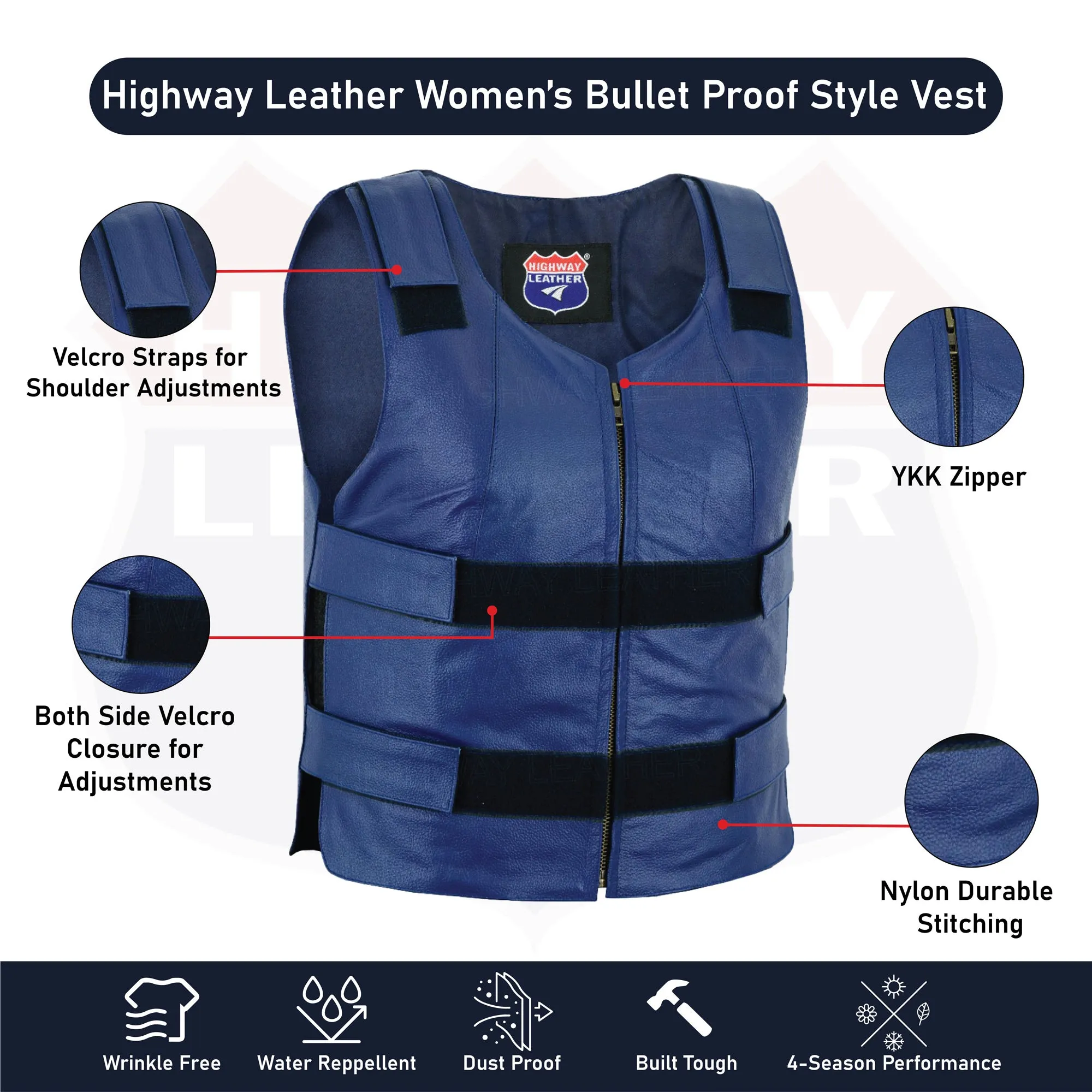 Navy Blue bulletproof leather vest - Women/Ladies Shade # 48