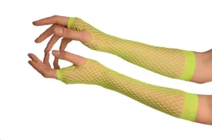 Neon Green Fishnet Fingerless Party Gloves