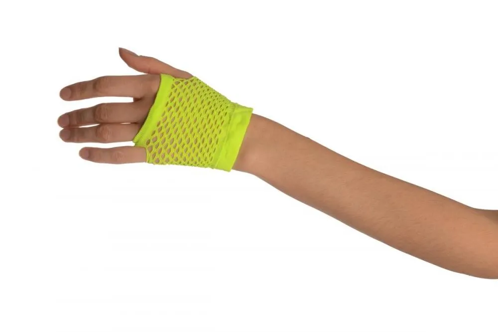 Neon Green Short Fishnet Fingerless Party Gloves