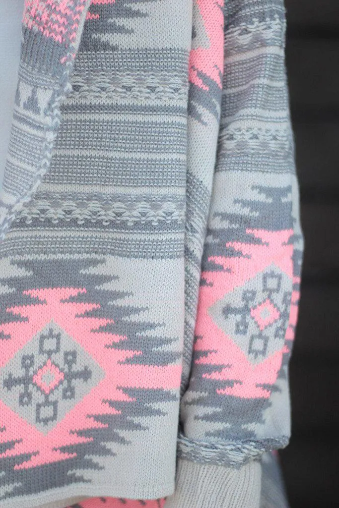 Neon Pink Aztec Open Cardigan