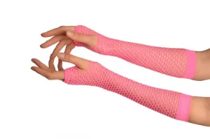 Neon Pink Fishnet Mesh Net Fingerless Party Gloves