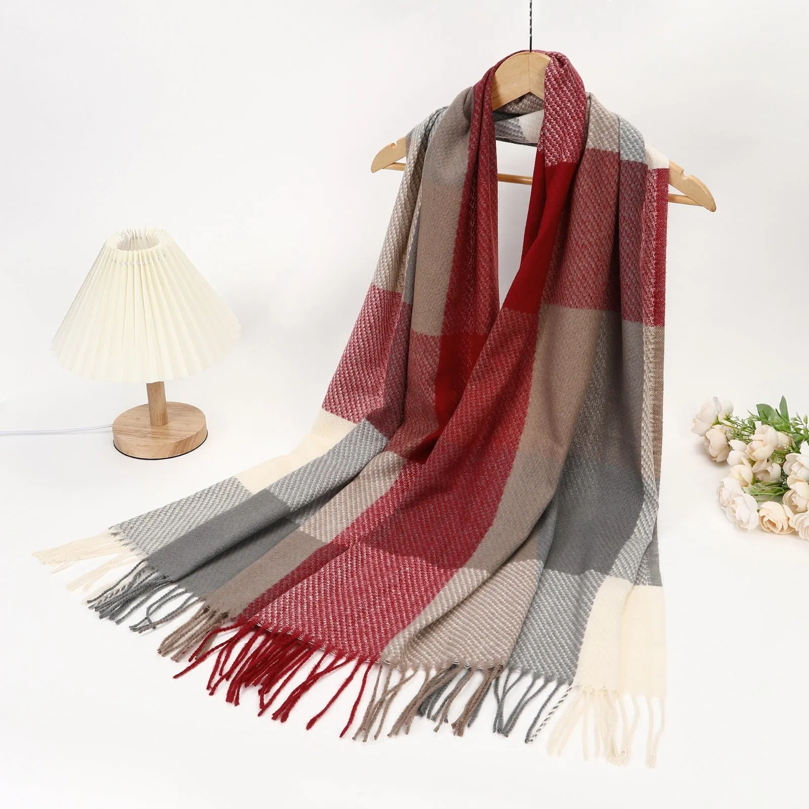 New Women Winter Check Design Cotton/Viscose Warm Scarf