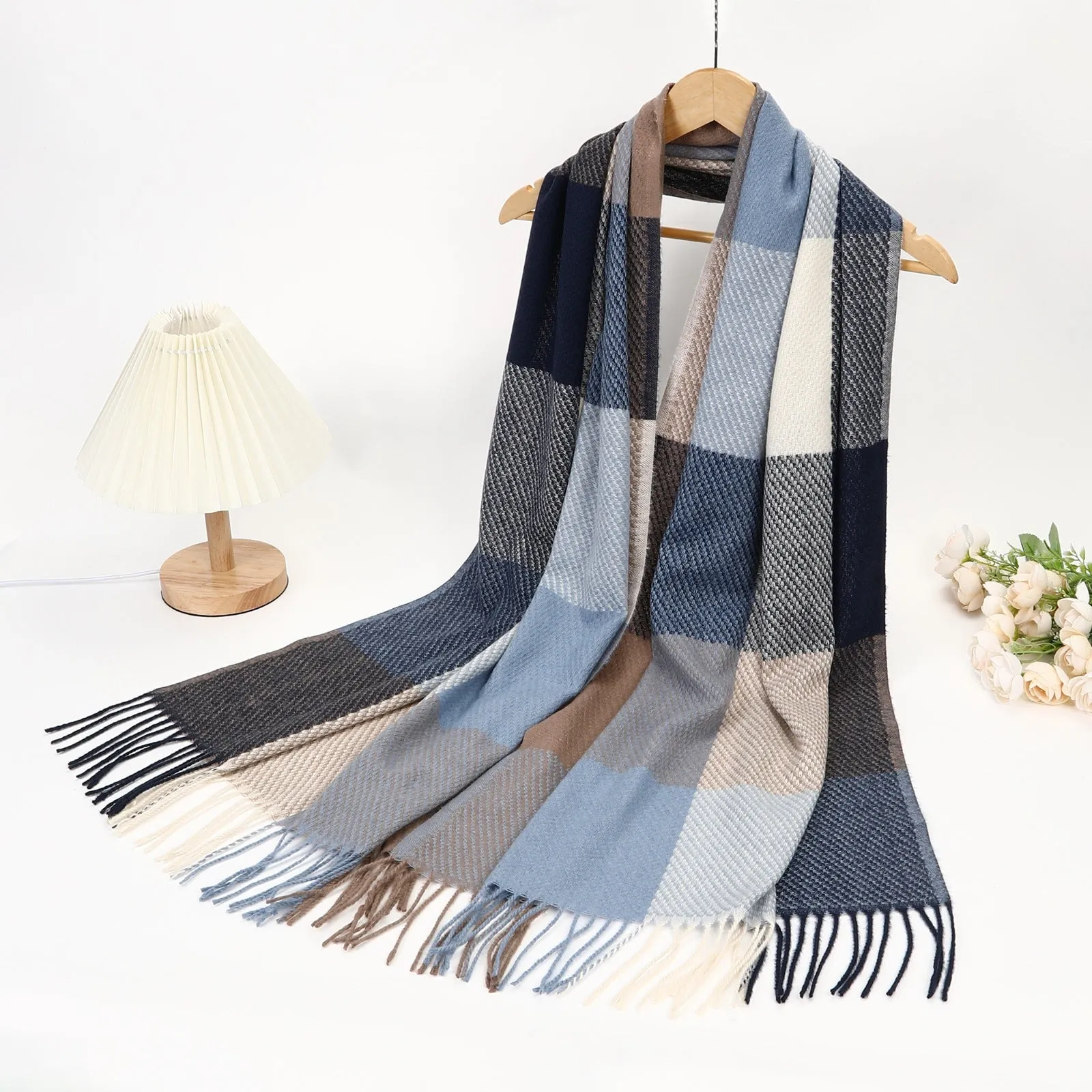 New Women Winter Check Design Cotton/Viscose Warm Scarf