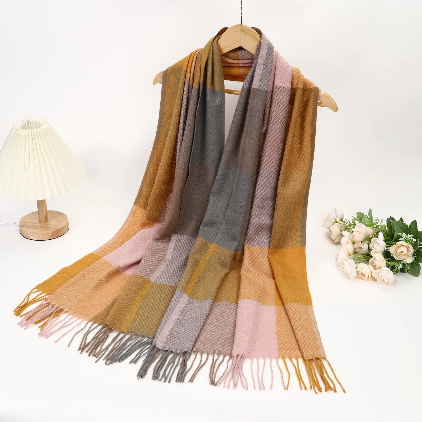 New Women Winter Check Design Cotton/Viscose Warm Scarf