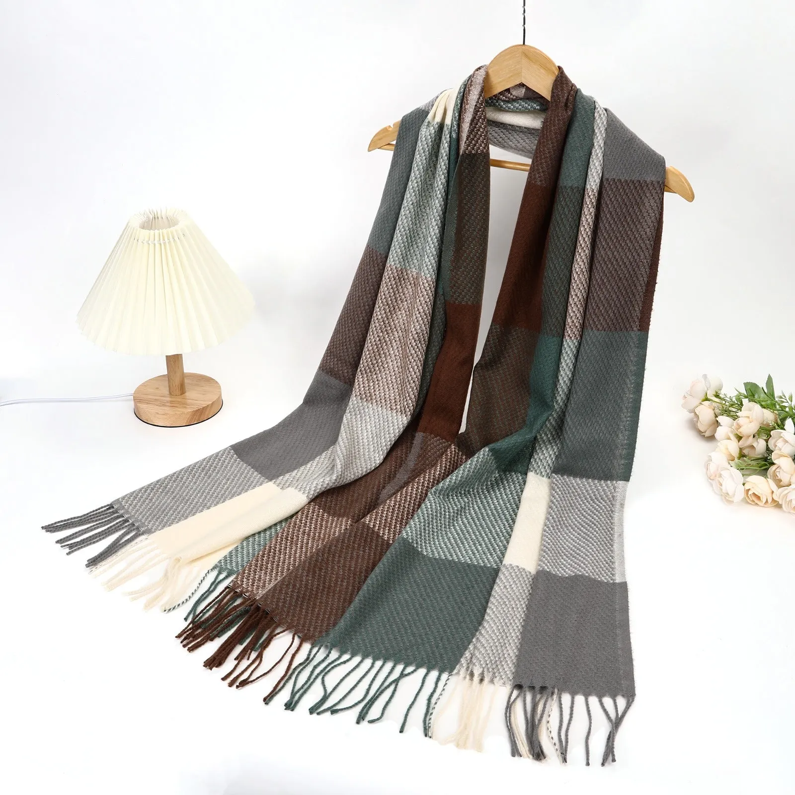 New Women Winter Check Design Cotton/Viscose Warm Scarf