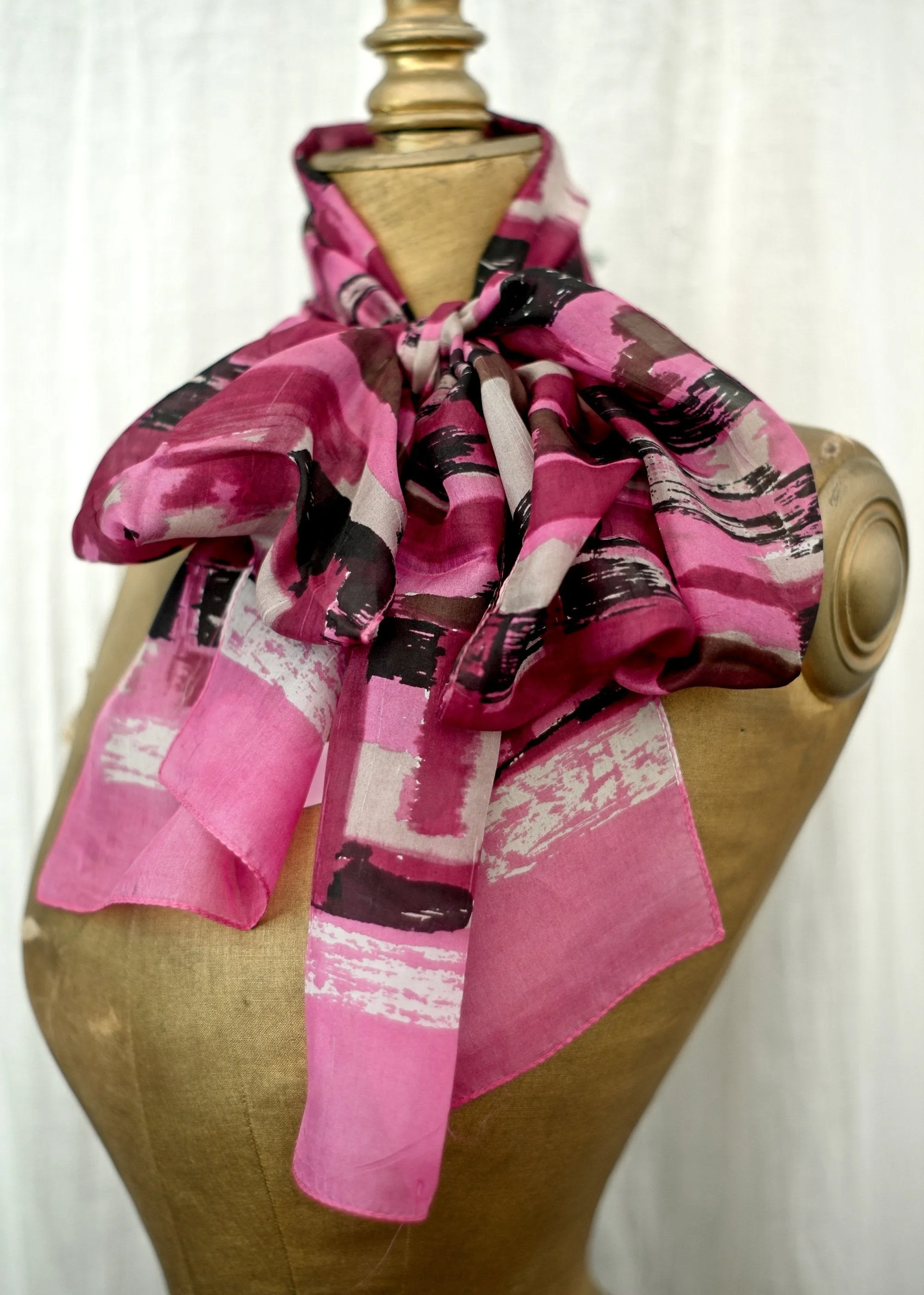 Next Pink and White Long Silk Chiffon Scarf