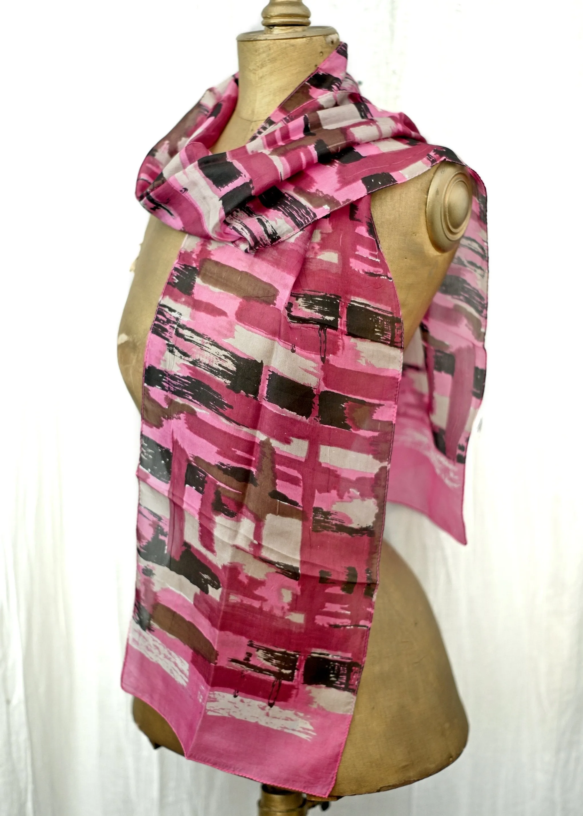 Next Pink and White Long Silk Chiffon Scarf