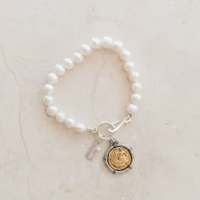 Nicole Pearl Bracelet | Greek Coin Charm & Freshwater Pearls | By Pearly Girls