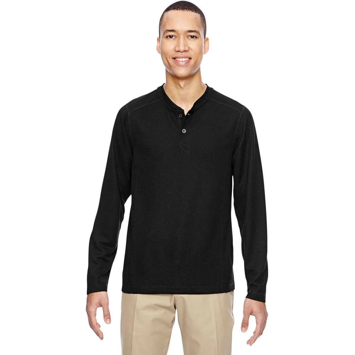 North End Men's Black Excursion Nomad Performance Waffle Henley