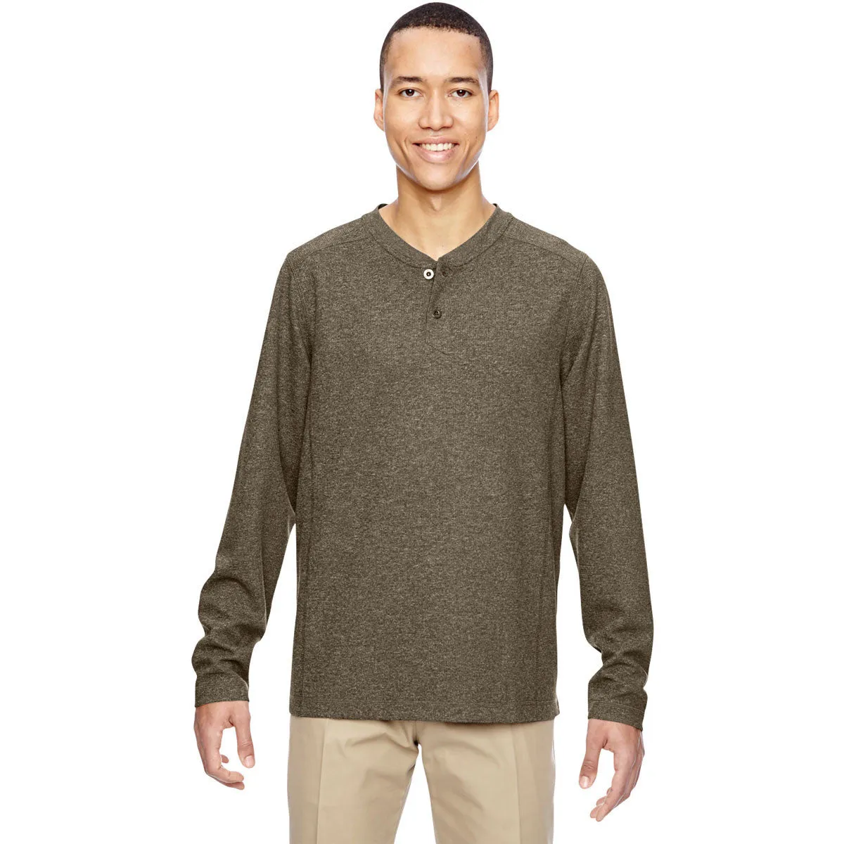 North End Men's Dark Oakmoss Excursion Nomad Performance Waffle Henley