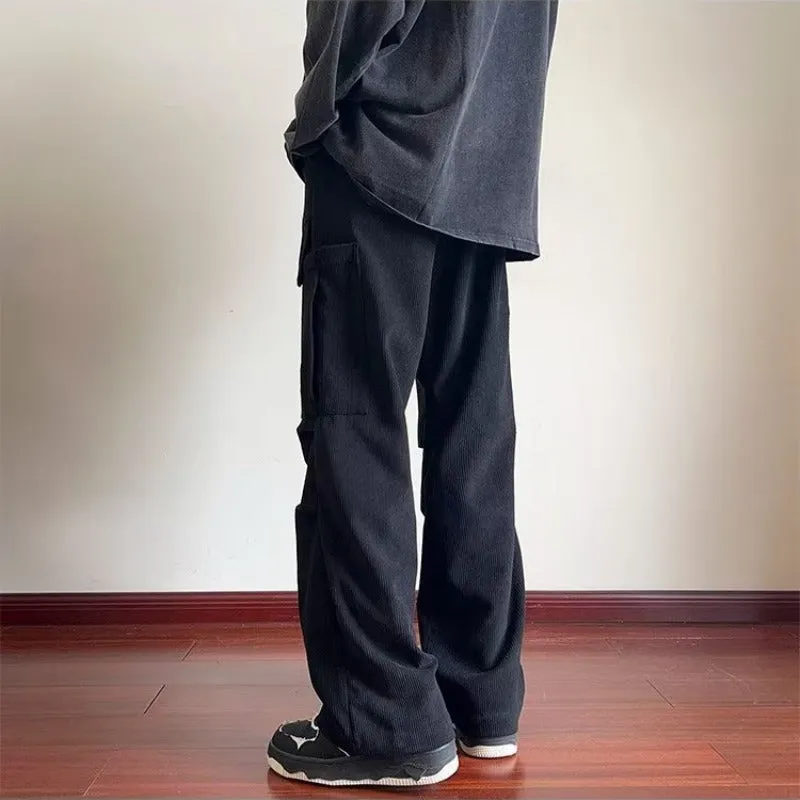 Nukty-shop 90s fashion men Corduroy Overalls Men's Spring New Loose Straight Pants Trendy All-Match Wide-Leg Sports Casual Trousers