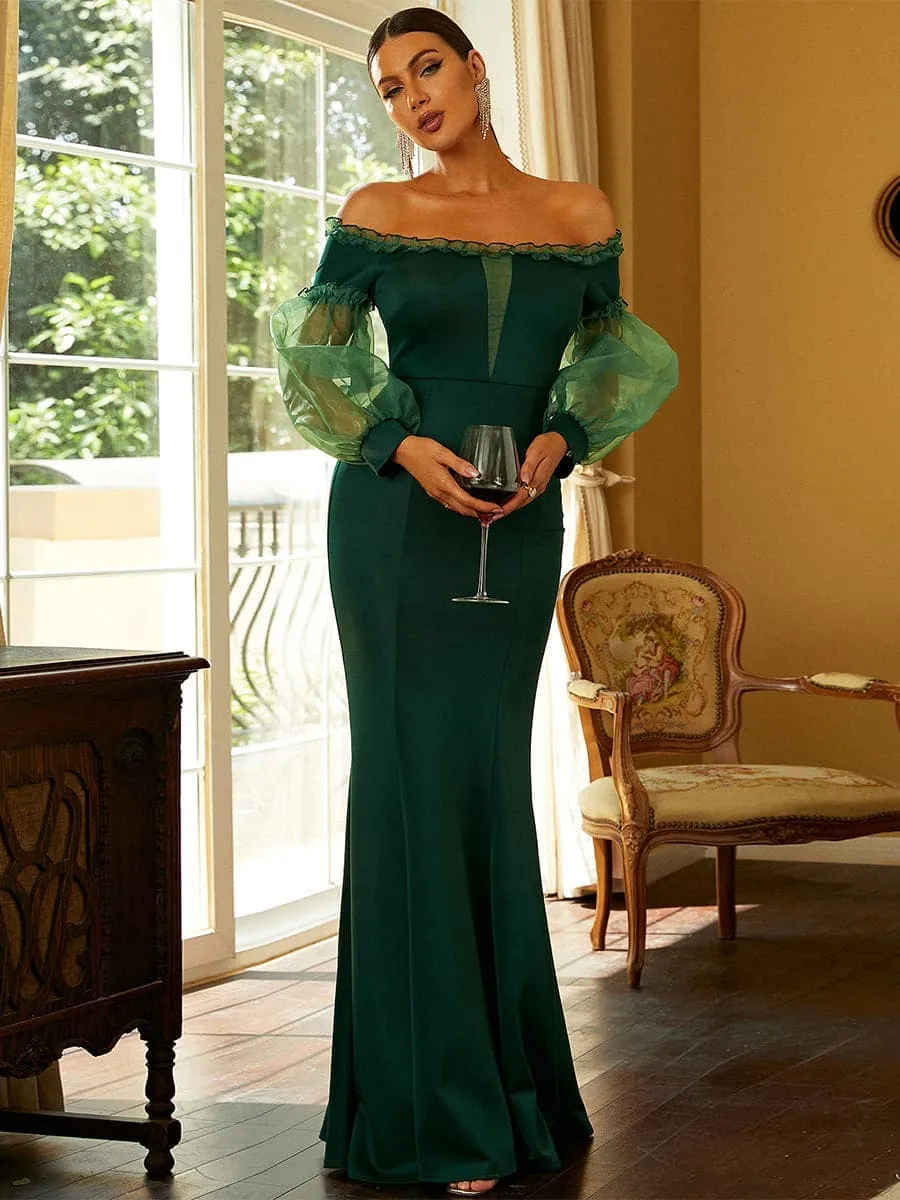 Off Shoulder Long Sleeve Green Cocktail Dress XJ1483