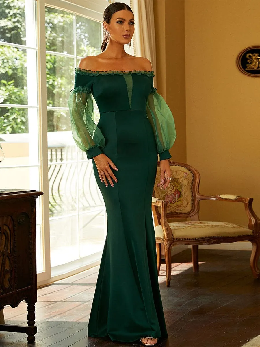 Off Shoulder Long Sleeve Green Cocktail Dress XJ1483