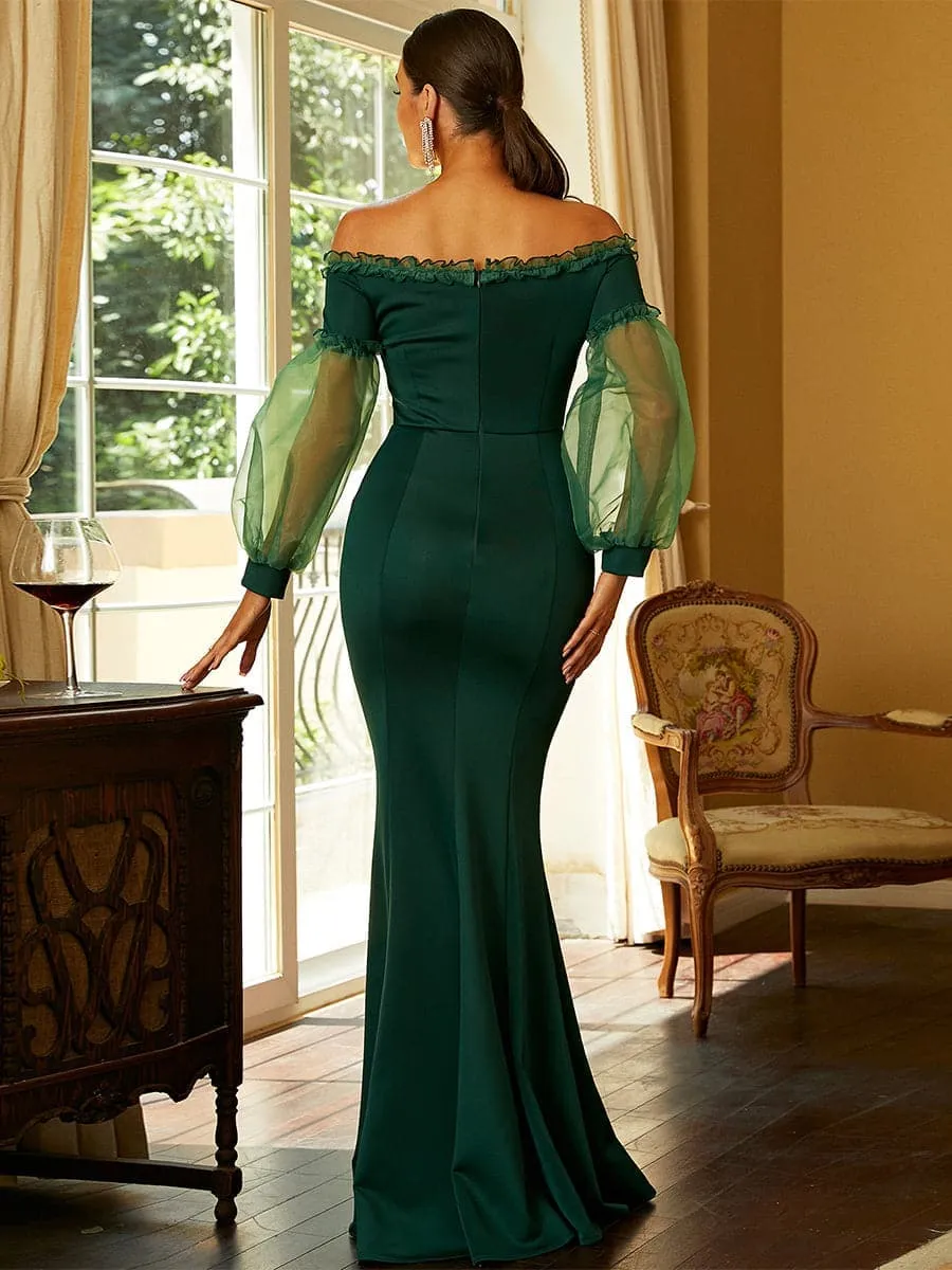 Off Shoulder Long Sleeve Green Cocktail Dress XJ1483