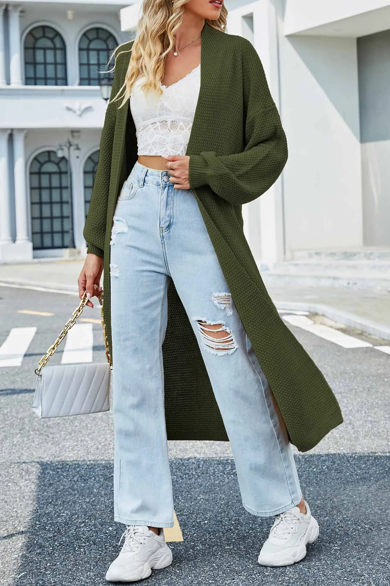 Open Front Tie-waist Long Cardigan