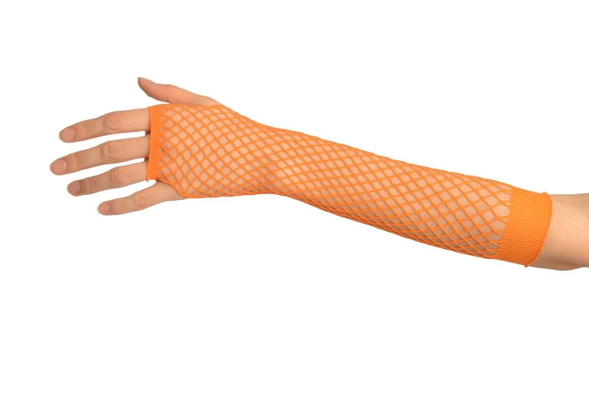 Orange Fishnet Fingerless Party Gloves