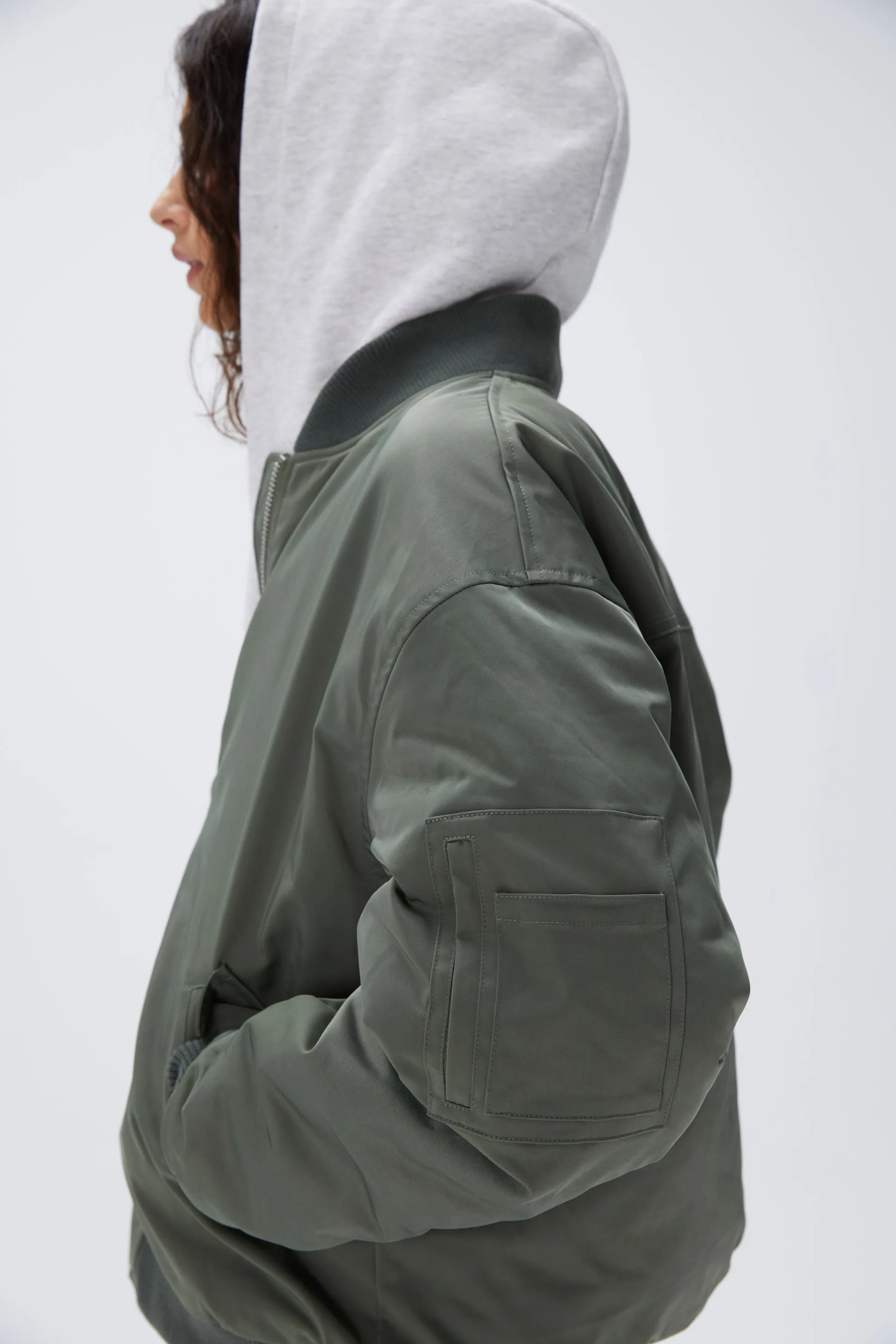 Oversized Bomber Jacket - Khaki Green