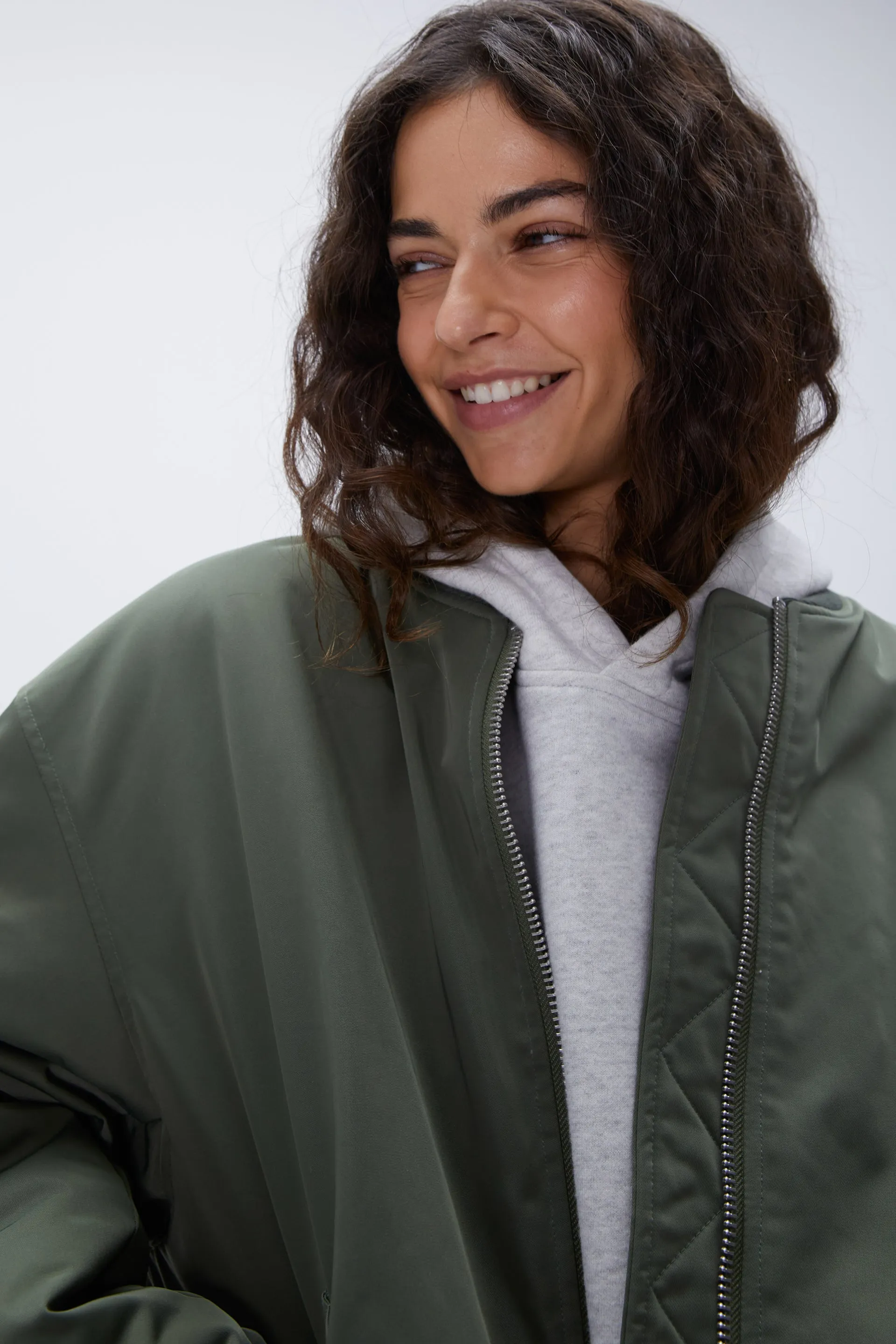 Oversized Bomber Jacket - Khaki Green