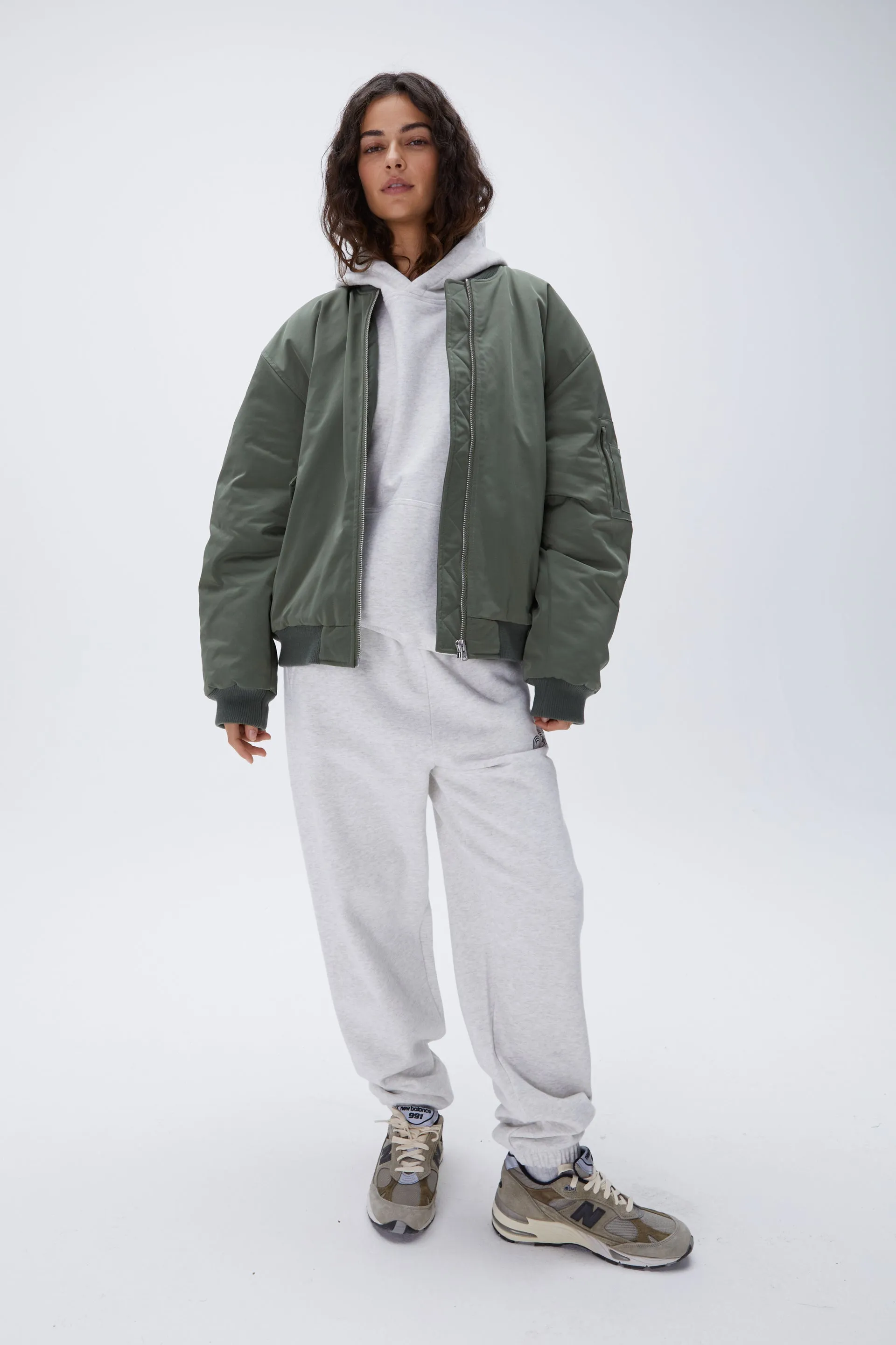 Oversized Bomber Jacket - Khaki Green