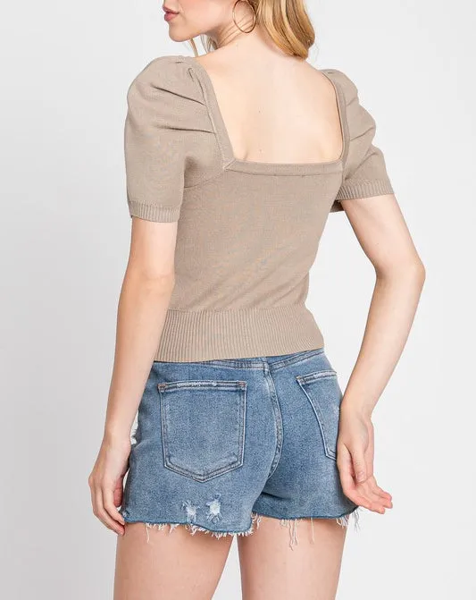 Penelope Square Neck Puff Short Sleeve Sweater Top