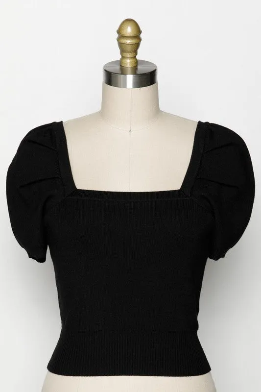 Penelope Square Neck Puff Short Sleeve Sweater Top