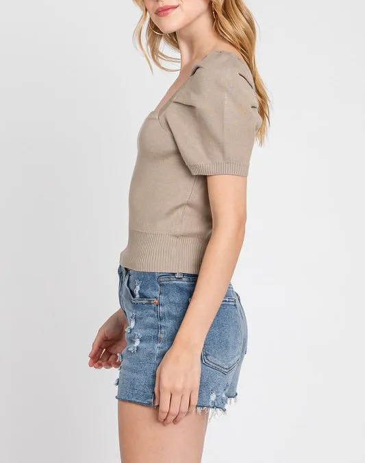 Penelope Square Neck Puff Short Sleeve Sweater Top