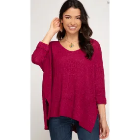 Perfect for Fall 3/4 Sleeve Knit Hi Low Sweater