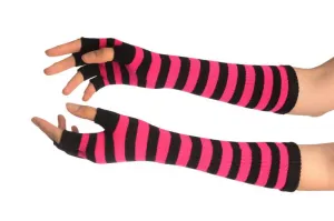 Pink & Black Stripes Fingerless Gloves