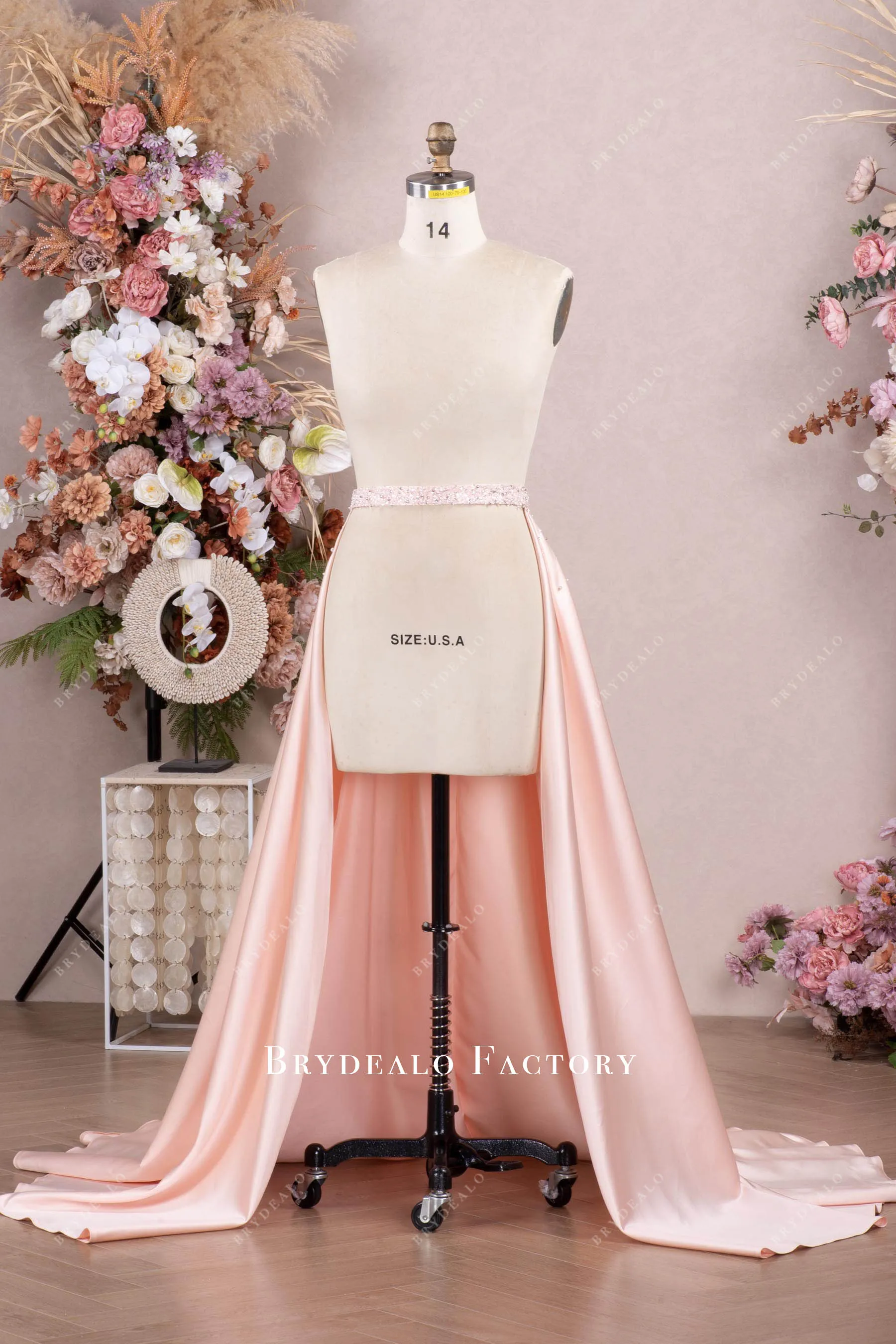 Pink Asymmetrical Pleated Overskirt Mother Of Bride Dress