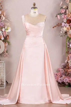 Pink Asymmetrical Pleated Overskirt Mother Of Bride Dress