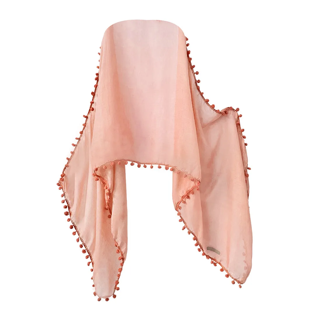 Pink Pom Pom Border Solid Viscose Scarf