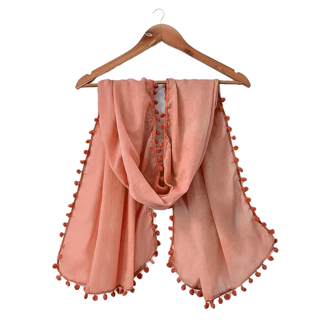 Pink Pom Pom Border Solid Viscose Scarf