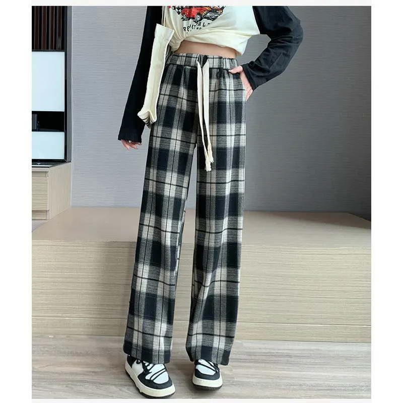 Plus Plaid Sports Loose Fit Casual Pants