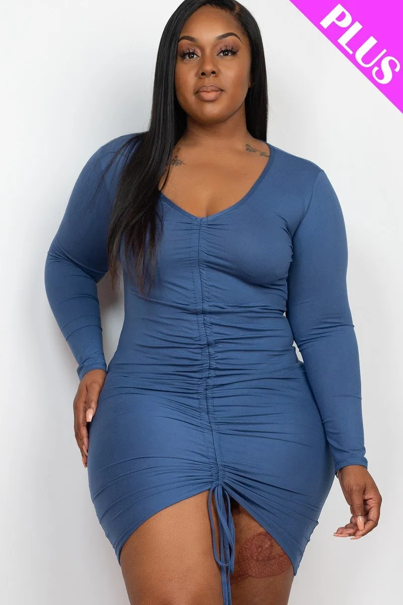 Plus Size Drawstring Ruched Dress