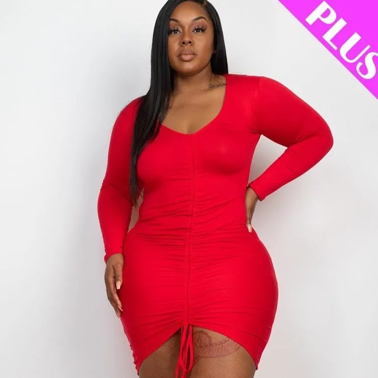 Plus Size Drawstring Ruched Dress