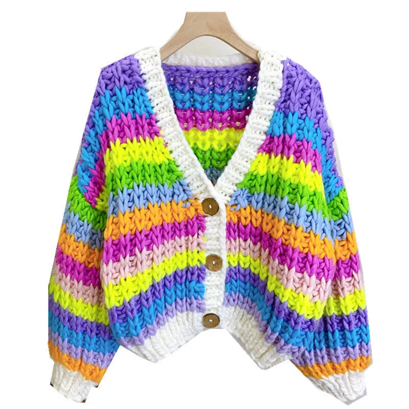 Pre Order:  Hand Woven Rainbow Striped Cardigan