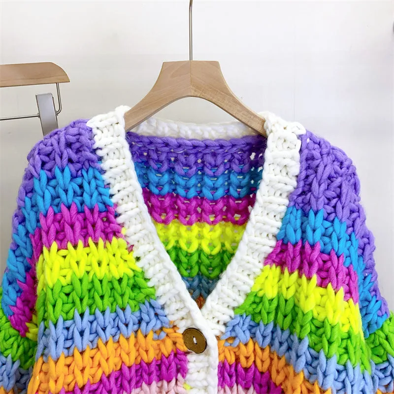 Pre Order:  Hand Woven Rainbow Striped Cardigan