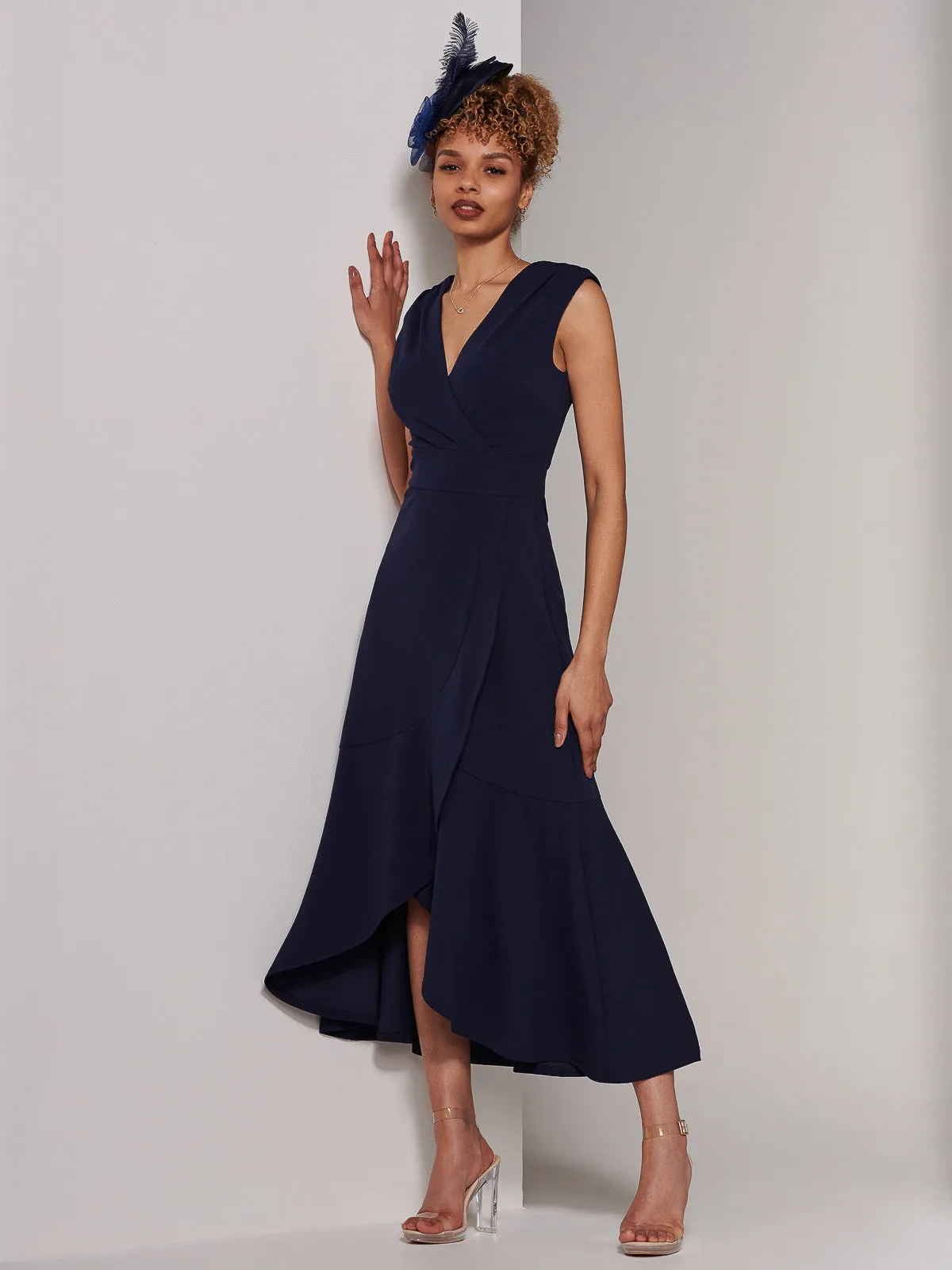 Preslie Wrap Frill Hem Maxi Dress, Navy