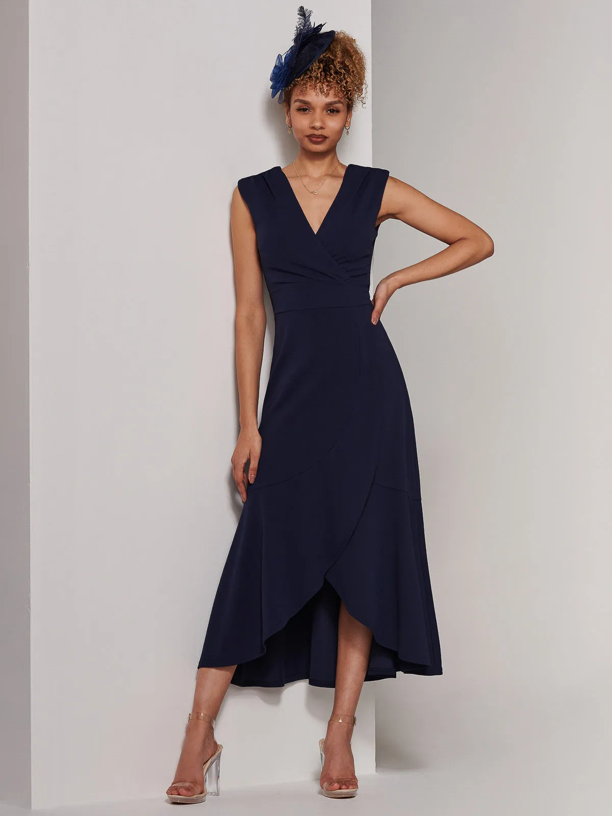 Preslie Wrap Frill Hem Maxi Dress, Navy