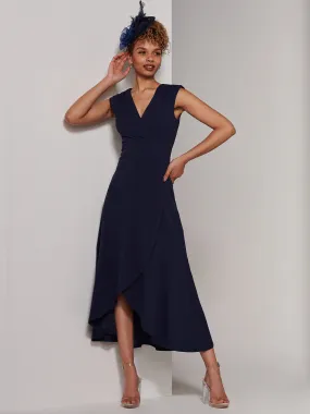 Preslie Wrap Frill Hem Maxi Dress, Navy